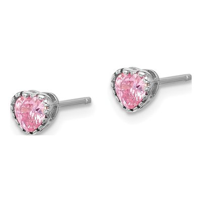 Girls' Silver Pink CZ Heart Necklace & Earring Set – view 3