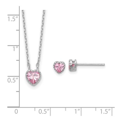 Girls' Silver Pink CZ Heart Necklace & Earring Set – view 6