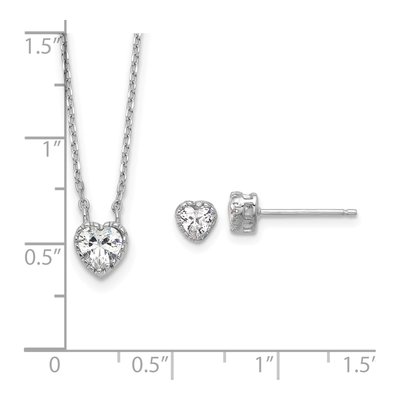 Girls' Sterling Silver CZ Heart Necklace & Earring Set – view 7