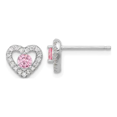 Girls' Sterling Silver CZ Heart Necklace & Earring Set – view 3