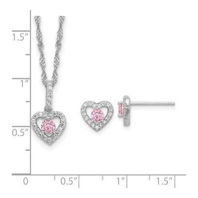 Girls' Sterling Silver CZ Heart Necklace & Earring Set – view 7