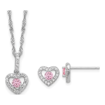 Girls' Sterling Silver CZ Heart Necklace & Earring Set