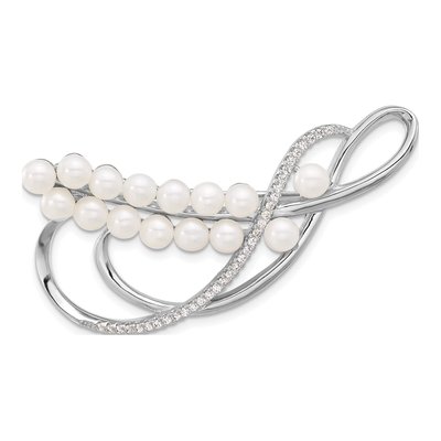Sterling Silver Pearl & CZ Pin