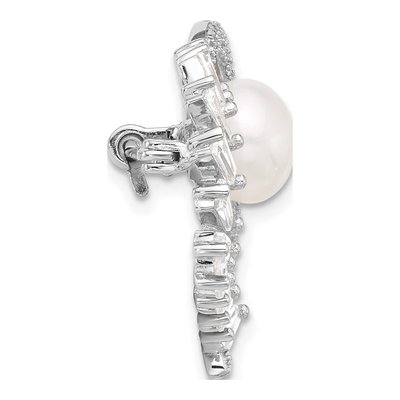 Sterling Silver Pearl & CZ Heart Pin – view 2