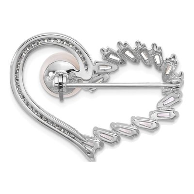 Sterling Silver Pearl & CZ Heart Pin – view 3
