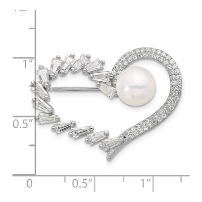 Sterling Silver Pearl & CZ Heart Pin – view 4