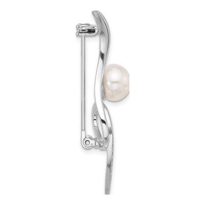 Sterling Silver Pearl & CZ Swirl Pin Brooch – view 2