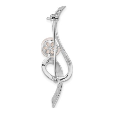 Sterling Silver Pearl & CZ Swirl Pin Brooch – view 3