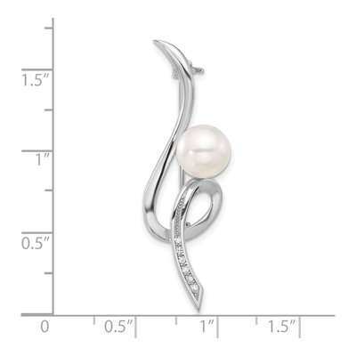 Sterling Silver Pearl & CZ Swirl Pin Brooch – view 4