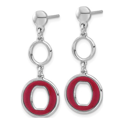 Sterling Silver Red Circle Dangle Earrings – view 2