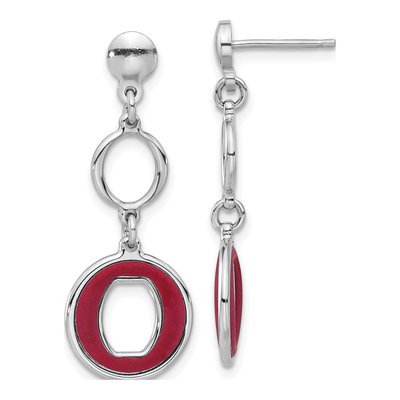 Sterling Silver Red Circle Dangle Earrings