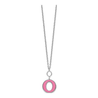 Sterling Silver Pink Enamel Circle Necklace, 18in – view 2