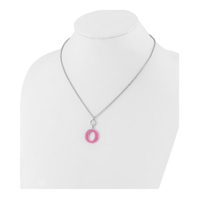 Sterling Silver Pink Enamel Circle Necklace, 18in – view 3