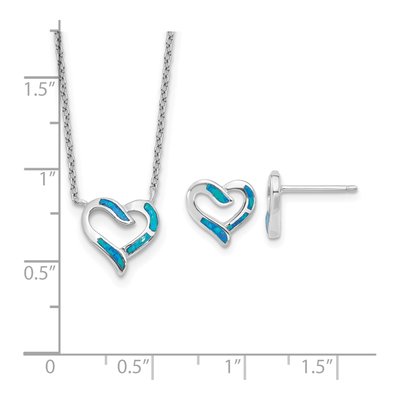 Sterling Silver Opal Heart Necklace & Earring Set – view 6