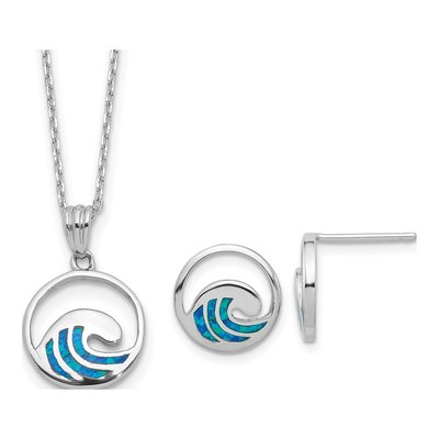 Sterling Silver Opal Wave Necklace & Earring Set