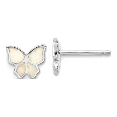 Sterling Silver Opal Butterfly Necklace & Earring Set – view 2