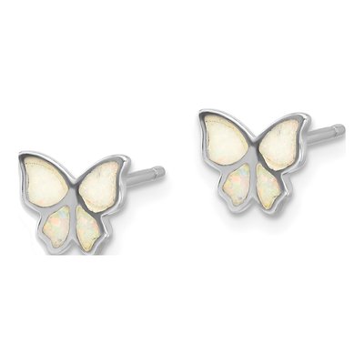 Sterling Silver Opal Butterfly Necklace & Earring Set – view 3