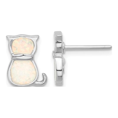 Sterling Silver Rh-Pl Cr.Opal Cat 16In Necklace W/1.75 Ext/Earring Set – view 3