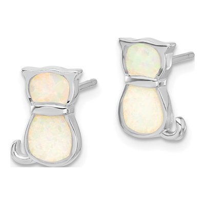 Sterling Silver Rh-Pl Cr.Opal Cat 16In Necklace W/1.75 Ext/Earring Set – view 4
