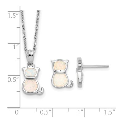 Sterling Silver Rh-Pl Cr.Opal Cat 16In Necklace W/1.75 Ext/Earring Set – view 7