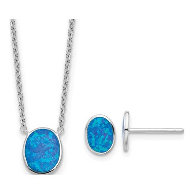 Sterling Silver Blue Opal Necklace & Earring Set