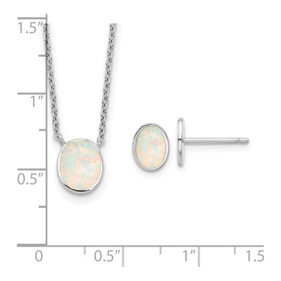 Sterling Silver Rh-Pl Cr.Opal Oval 16In Necklace W/1.75 Ext/Earring Set – view 6
