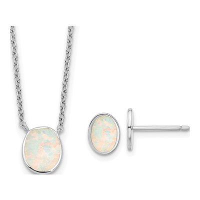 Sterling Silver Rh-Pl Cr.Opal Oval 16In Necklace W/1.75 Ext/Earring Set