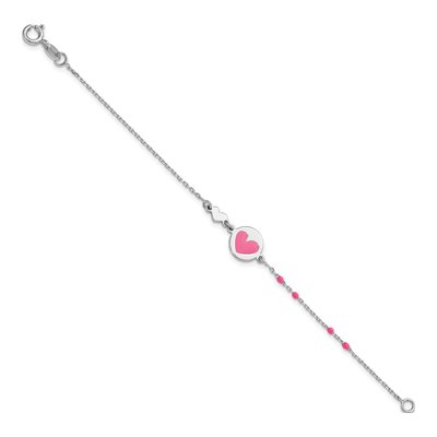Sterling Silver Girls' Pink Enamel Heart Bracelet – view 3