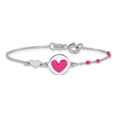 Sterling Silver Girls' Pink Enamel Heart Bracelet – view 4