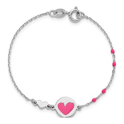 Sterling Silver Girls' Pink Enamel Heart Bracelet – view 5