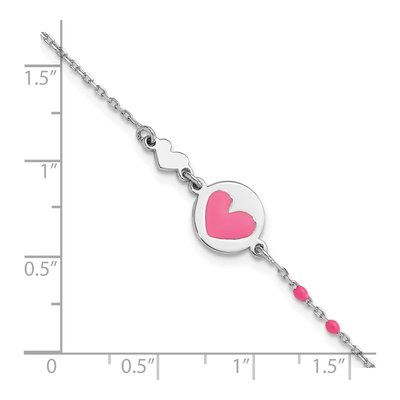 Sterling Silver Girls' Pink Enamel Heart Bracelet – view 6