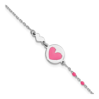 Sterling Silver Girls' Pink Enamel Heart Bracelet