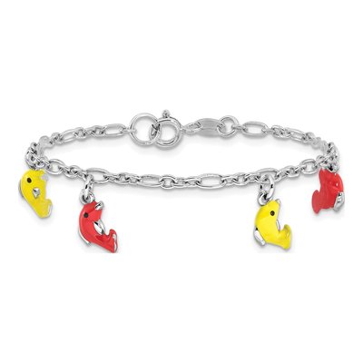 Sterling Silver Girls' Enameled Dolphin Bracelet – view 4