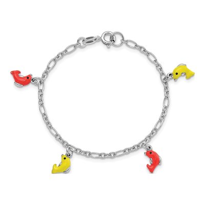 Sterling Silver Girls' Enameled Dolphin Bracelet – view 5