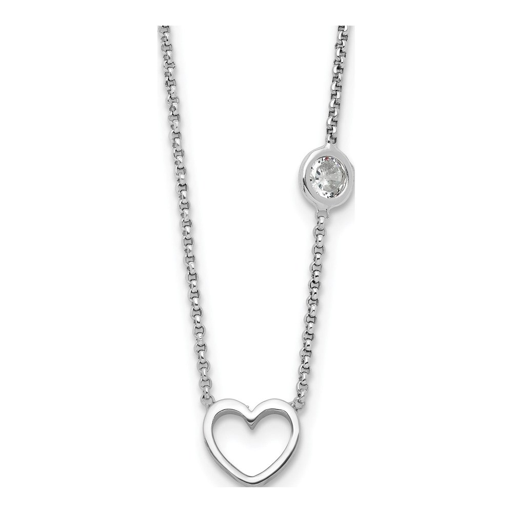 Girls' Sterling Silver CZ Heart Necklace, 16in+2in