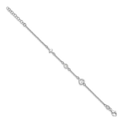Sterling Silver CZ Girls' Heart Cross Bracelet – view 3
