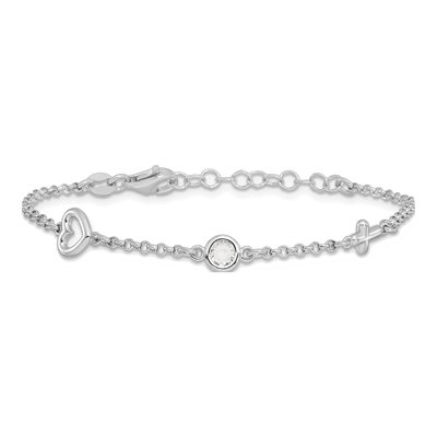 Sterling Silver CZ Girls' Heart Cross Bracelet – view 4