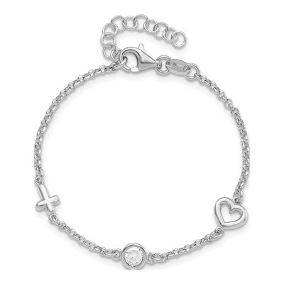 Sterling Silver CZ Girls' Heart Cross Bracelet – view 5