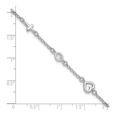 Sterling Silver CZ Girls' Heart Cross Bracelet – view 6