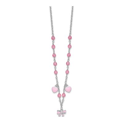 Sterling Silver Crystal Girls' Enamel Heart Bow Necklace – view 3