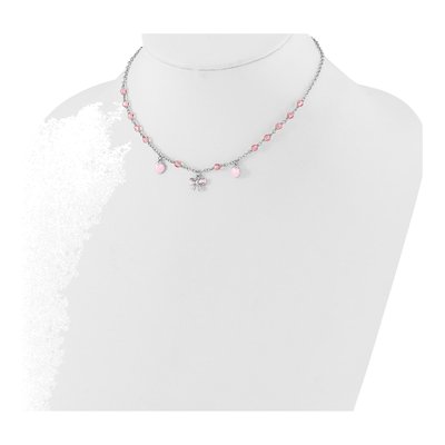 Sterling Silver Crystal Girls' Enamel Heart Bow Necklace – view 4