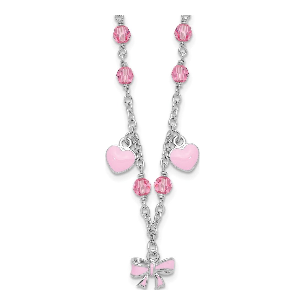 Sterling Silver Crystal Girls' Enamel Heart Bow Necklace