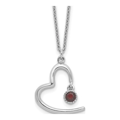 Sterling Silver Garnet Open Heart Necklace
