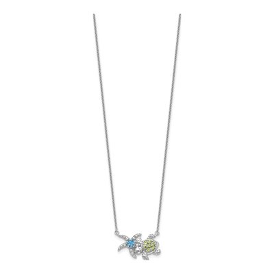 Sterling Silver Swiss Blue Topaz & Peridot Turtle Starfish Necklace – view 2