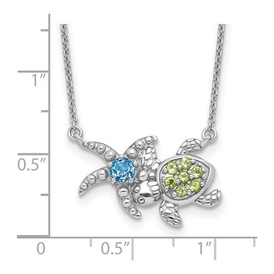 Sterling Silver Swiss Blue Topaz & Peridot Turtle Starfish Necklace – view 4