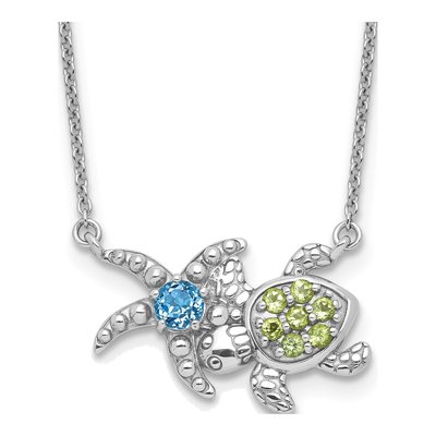 Sterling Silver Swiss Blue Topaz & Peridot Turtle Starfish Necklace