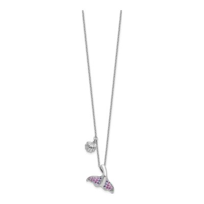 Sterling Silver CZ Whale Tail Pendant Necklace – view 3
