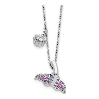 Sterling Silver CZ Whale Tail Pendant Necklace