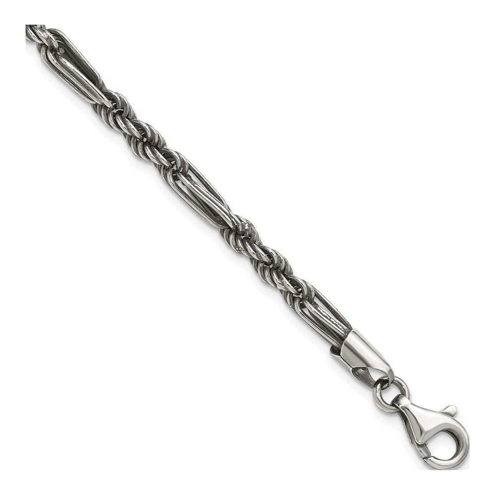 Sterling Silver Antiqued 4.4mm Milano / Figarope Mens 8 Inch Bracelet with Lobster Clasp