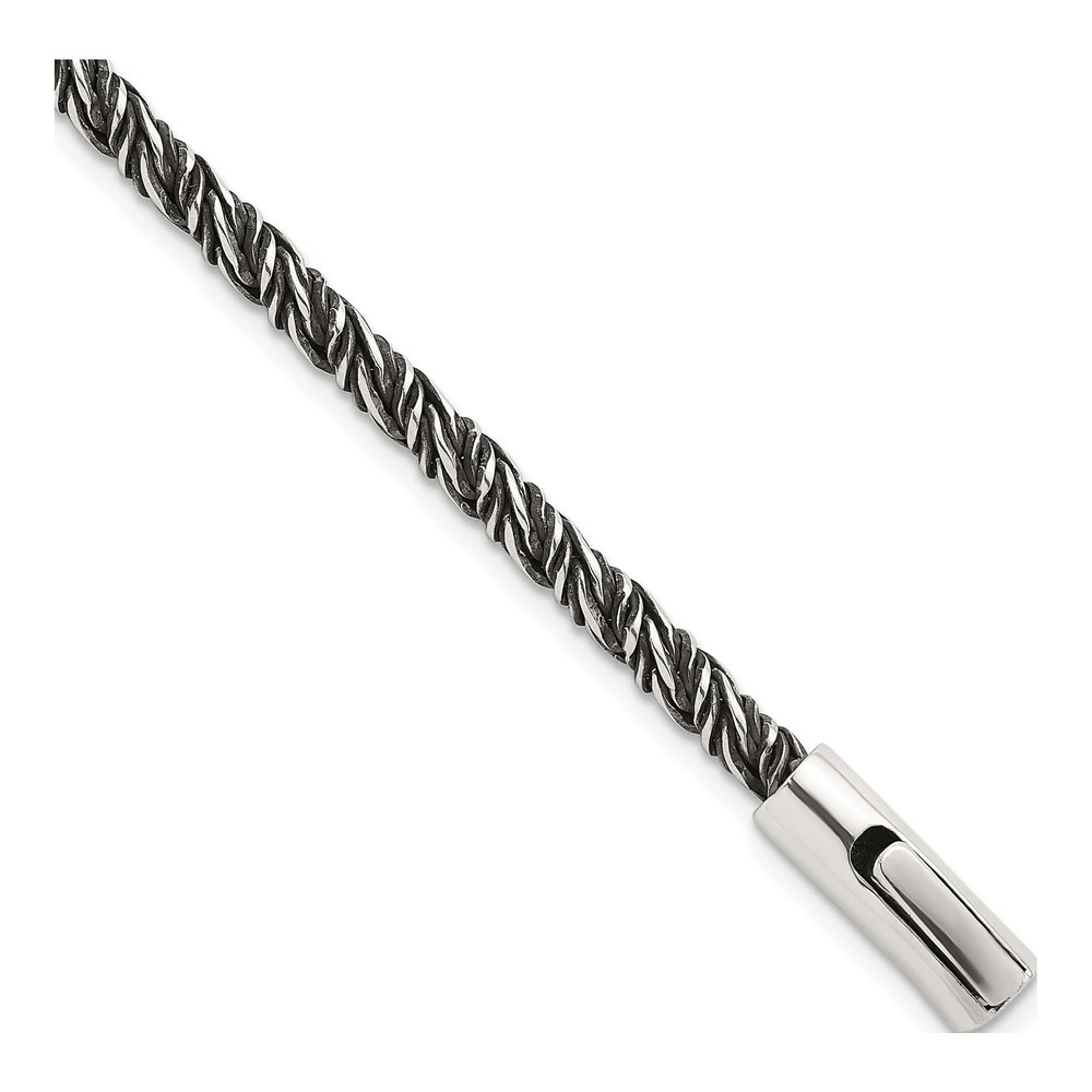 Sterling Silver Antiqued Polished 3.75mm Twisted Franco Chain 8 Inch Bracelet with Box Catch Clasp